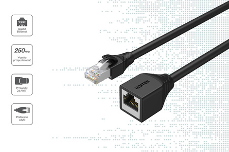 Unitek przedłużacz RJ-45 (8P8C) M-F Cat 6 STP 1 m - Czarny (C1896BK-1M)