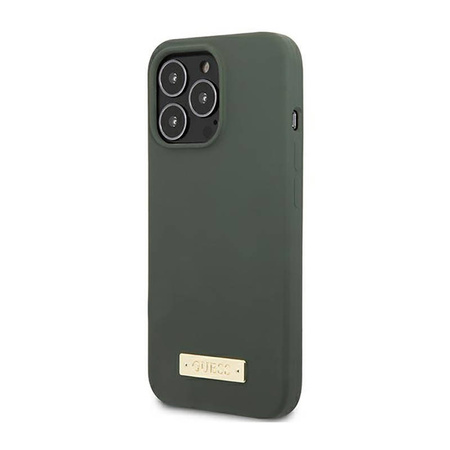 Guess Silicone Logo Plate MagSafe - Etui iPhone 13 Pro Max (zielony) (GUHMP13XSPLA)