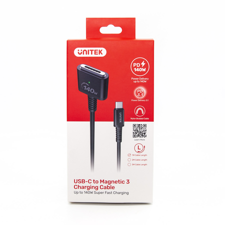 Unitek Kabel zasilający USB-C - MagSafe 3 140W 2 m - czarny (C14121BK-2M)