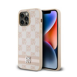 DKNY Leather Checkered Mono Pattern & Printed Stripes - Etui iPhone 14 Pro Max (różowy) (DKHCP14XPCPTSSP)