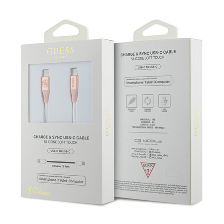 Guess Ebossed Logo - Kabel USB-C do USB-C Fast Charging 1.5m (różowy) (GUCCLALRGDP)