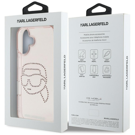 Karl Lagerfeld IML Rhinestones Karl Head - Etui do iPhone 16 (różowy) (KLHCP16SHKHDCELP)