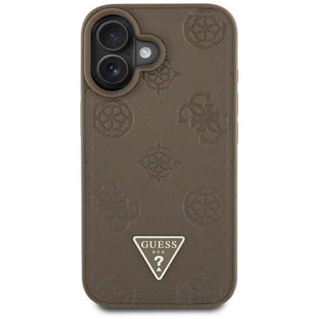 Guess Grained Hot Stamp Peony Triangle Logo MagSafe - Etui do iPhone 16 (brązowy) (GUHMP16SPGBTMW)