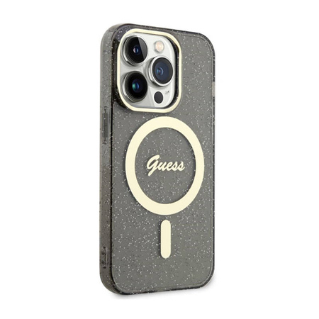 Guess Glitter Gold MagSafe - Etui iPhone 14 Pro (Czarny) (GUHMP14LHCMCGK)