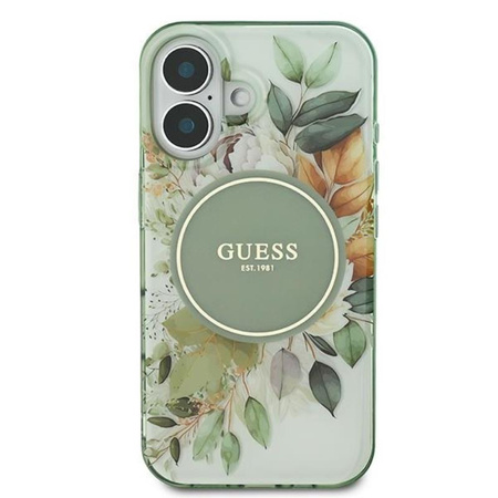 Guess IML Flower & Tonal Circle MagSafe - Etui iPhone 16 (zielony) (GUHMP16SHFWBDCEN)