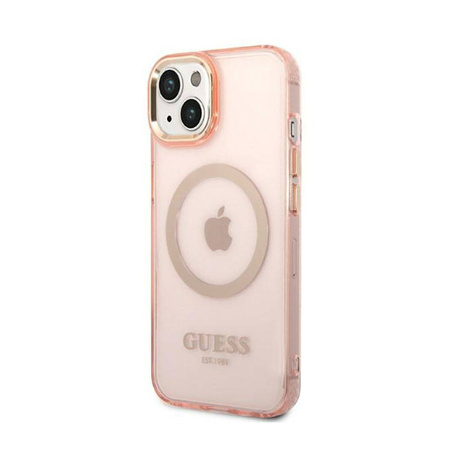 Guess Gold Outline Translucent MagSafe - Etui iPhone 14 Plus (różowy) (GUHMP14MHTCMP)