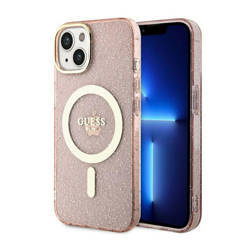Guess Glitter Gold MagSafe - Etui iPhone 14 Plus (Różowy) (GUHMP14MHCMCGP)