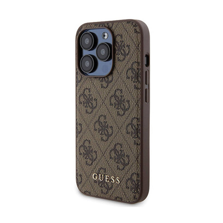 Guess Bundle Pack MagSafe 4G Metal Gold Logo - Zestaw etui + Power Bank 5000mAh MagSafe iPhone 15 Pro (brązowy) (GUBPM5P15L4GEMGW)