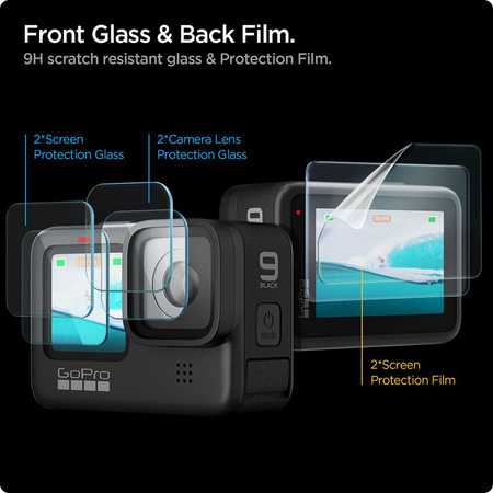 Spigen Glas.TR Slim + Film 2-Set - Zestaw szkieł i folii do GoPro Hero 12 / 11 / 10 / 9 (2 zestawy) (AGL03045)