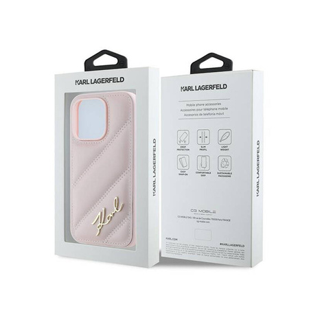 Karl Lagerfeld Diagonal Quilted Script - Etui iPhone 14 Pro Max (różowy) (KLHCP14XPQDSMGP)
