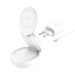 Belkin Ładowarka magnetyczna 3w1, składana, Qi2 15W, zasilacz 36W, biała (WIZ034KQWH)