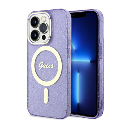 Guess Glitter Gold MagSafe - Etui iPhone 14 Pro (Purpurowy) (GUHMP14LHCMCGU)