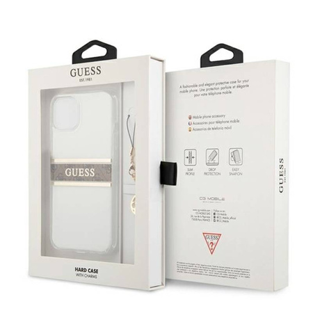 Guess 4G Stripe Brown Charm - Etui iPhone 13 mini (przezroczysty) (GUHCP13SKB4GBR)
