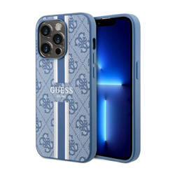 Guess 4G Printed Stripes MagSafe - Etui iPhone 14 Pro (Niebieski) (GUHMP14LP4RPSB)