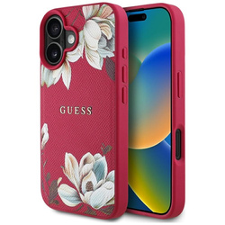 Guess Grained Printed Flower Pattern MagSafe - Etui do iPhone 16 (fuksja) (GUHMP16SPGNMPLMF)
