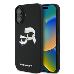 Karl Lagerfeld Silicone Double Heads Print MagSafe - Etui iPhone 16 Plus (czarny) (KLHMP16MSKCHPPLK)