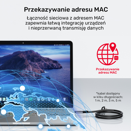 Unitek Kabel Ethernet USB C RJ-45 LAN, przewód sieciowy, 3m (C18148AGY01-3M)