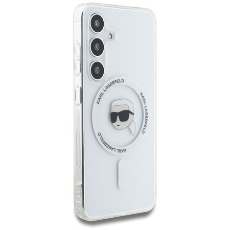Karl Lagerfeld Button Karl Head Printed Logo MagSafe - Etui Samsung Galaxy S25 (biały) (KLHMS25SHLSKIH)