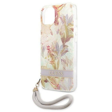 Guess Flower Cord - Etui ze smyczką iPhone 13 mini (Purple) (GUHCP13SHFLSU)