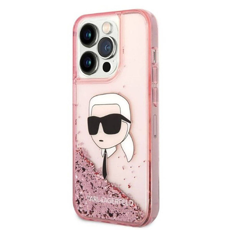 Karl Lagerfeld Liquid Glitter NFT Karl's Head - Etui iPhone 14 Pro (różowy) (KLHCP14LLNKHCP)