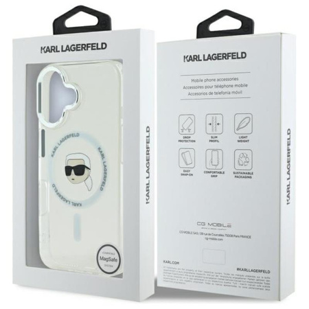 Karl Lagerfeld IML Metal Karl Head MagSafe - Etui iPhone 16 (biały) (KLHMP16SHLSKIH)