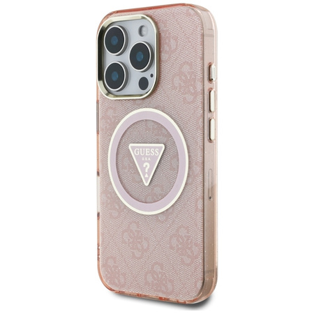 Guess IML Metal Glitter 4G Circle Triangle MagSafe - Etui do iPhone 16 Pro Max (różowy) (GUHMP16XHG4PRTGP)
