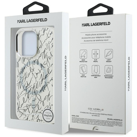 Karl Lagerfeld IML Karl Script Pattern MagSafe - Etui iPhone 16 Pro (biały) (KLHMP16LHMSPUSH)