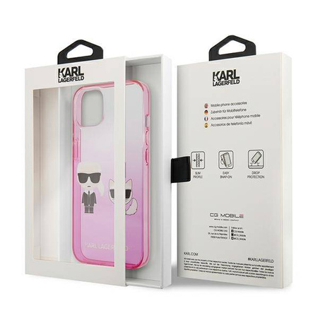 Karl Lagerfeld Gradient Ikonik Karl & Choupette - Etui iPhone 13 mini (różowy) (KLHCP13STGKCP)