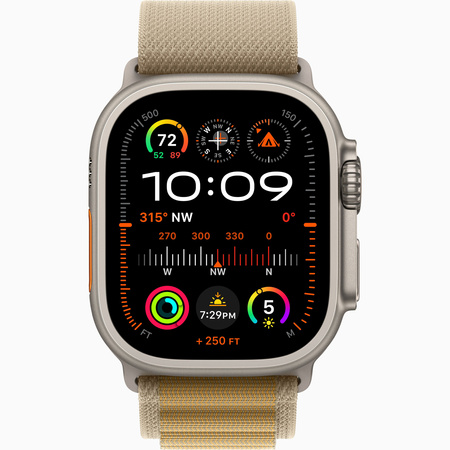 Apple Watch Ultra 2 GPS + Cellular 49mm Koperta z tytanu w kolorze naturalnym, Opaska Alpine w kolorze beżu - M (MX4F3WB/A)