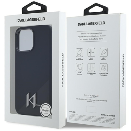 Karl Lagerfeld Silicone Shadow Metal Initial MagSafe - Etui do iPhone 15 Pro Max (czarny) (KLHMP15XSCMKMPCK)