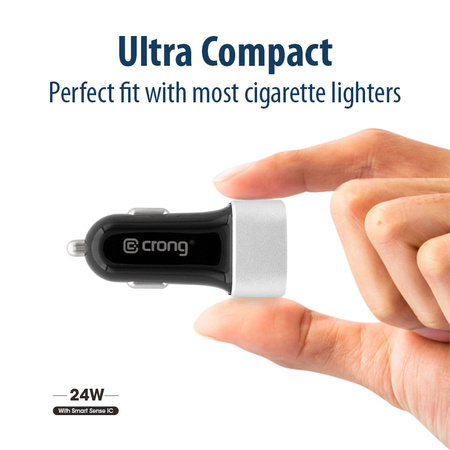 Crong Power Car Charger 24W - Ładowarka samochodowa 2xUSB 2.4A (aluminium) (CRG-PWRC-USB24-ALU)