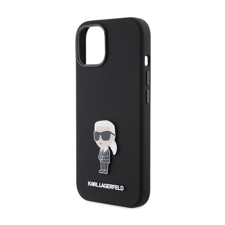 Karl Lagerfeld Silicone Ikonik Metal Pin - Etui iPhone 15 (czarny) (KLHCP15SSMHKNPK)