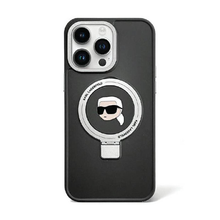 Karl Lagerfeld Ring Stand Karl Head MagSafe - Etui iPhone 15 (czarny) (KLHMP15SHMRSKHK)