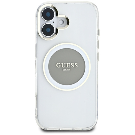 Guess IML Metal Colored Circle Classic Logo MagSafe - Etui do iPhone 16 (szary) (GUHMP16SHTDRCEDG)