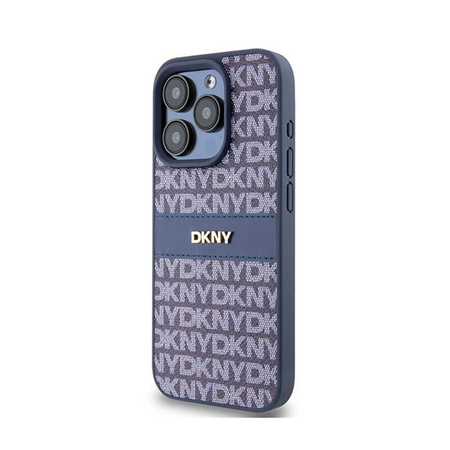DKNY Leather Mono Stripe & Metal Logo - Etui iPhone 15 Pro (niebieski) (DKHCP15LPRTHSLB)
