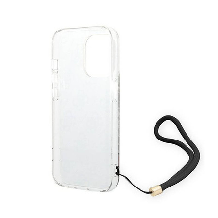 Guess 4G Print Cord - Etui ze smyczką iPhone 14 Pro Max (brązowy) (GUOHCP14XH4STW)