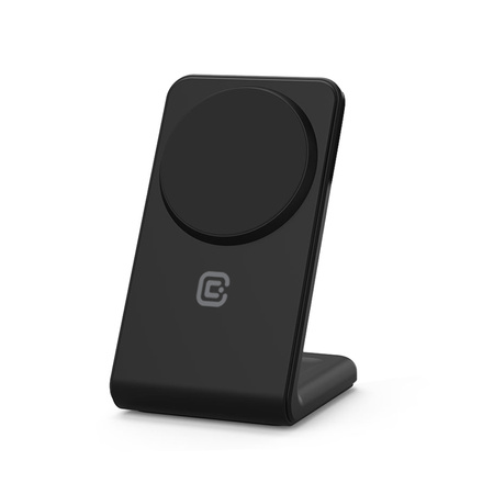 Crong MagSpot Stand - Ładowarka bezprzewodowa 2w1 z MagSafe do iPhone i AirPods (czarny) (CRG-MSS-BLK)