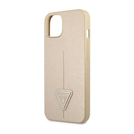 Guess Saffiano Triangle Logo Case – Etui iPhone 14 (beżowy) (GUHCP14SPSATLE)