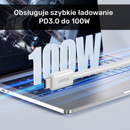 Unitek Kabel w oplocie zwijany magnetycznie USB C PD 100W różowy 1m (C14141APK01-1M)
