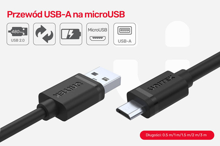 Unitek Mobile Kabel Przewód microUSB-USB 2.0 1m (Y-C451GBK)