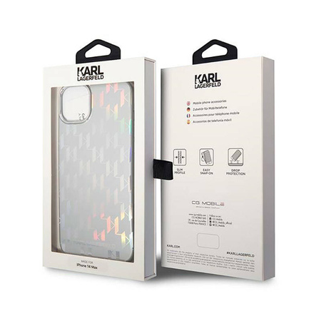 Karl Lagerfeld Monogram Iridescent - Etui iPhone 14 Plus (srebrny) (KLHCP14MLGMMSV3)