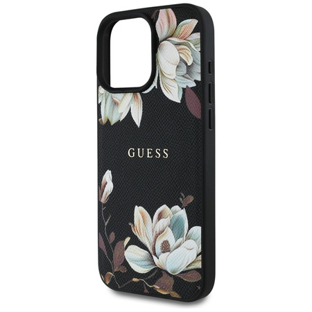 Guess Grained Printed Flower Pattern MagSafe - Etui do iPhone 16 Pro (czarny) (GUHMP16LPGNMPLMK)