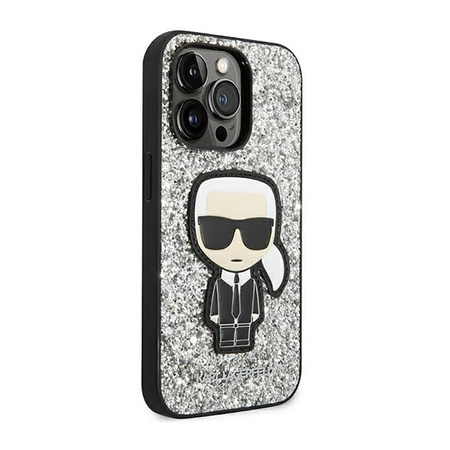 Karl Lagerfeld Glitter Flakes Ikonik - Etui iPhone 14 Pro Max (srebrny) (KLHCP14XGFKPG)