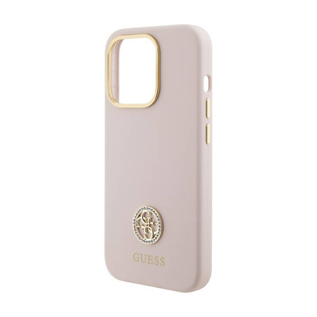 Guess Silicone Logo Strass 4G - Etui iPhone 15 Pro (różowy) (GUHCP15LM4DGPP)