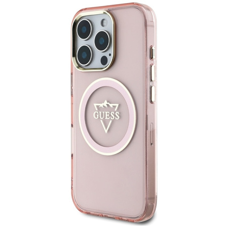Guess IML Metal Mountain Logo MagSafe - Etui do iPhone 16 Pro (różowy) (GUHMP16LHFGTMSLSP)