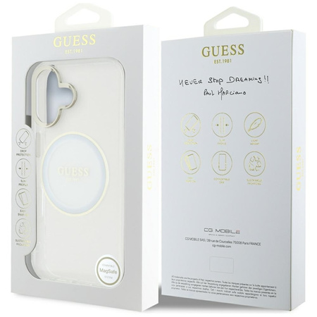 Guess IML Metal Colored Circle Classic Logo MagSafe - Etui do iPhone 16 (biały) (GUHMP16SHTDRCEDH)