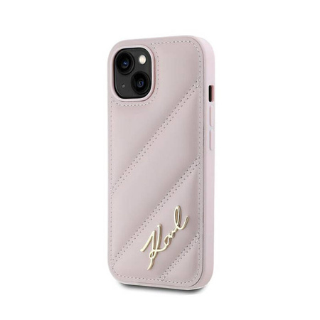 Karl Lagerfeld Diagonal Quilted Script - Etui iPhone 14 / 15 / 13 (różowy) (KLHCP14SPQDSMGP)