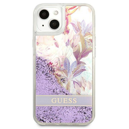 Guess Liquid Glitter Flower – Etui iPhone 13 mini (fioletowy) (GUHCP13SLFLSU)