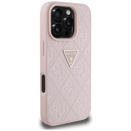 Guess Hot Stamp 4G Pattern Triangle Metal Logo - Etui do iPhone 16 Pro Max (różowy) (GUHCP16XPGP4STRP)