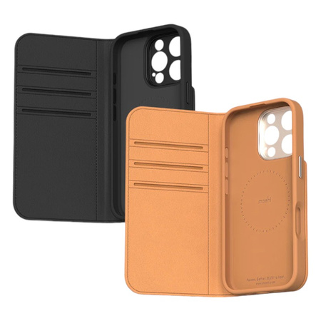 Moshi Overture MagSafe - Skórzane etui 3w1 z klapką iPhone 16 Pro (Charcoal Black) (99MO241211)